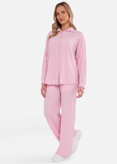 Gini London Pink Textured Oversized Long Sleeves Shirt