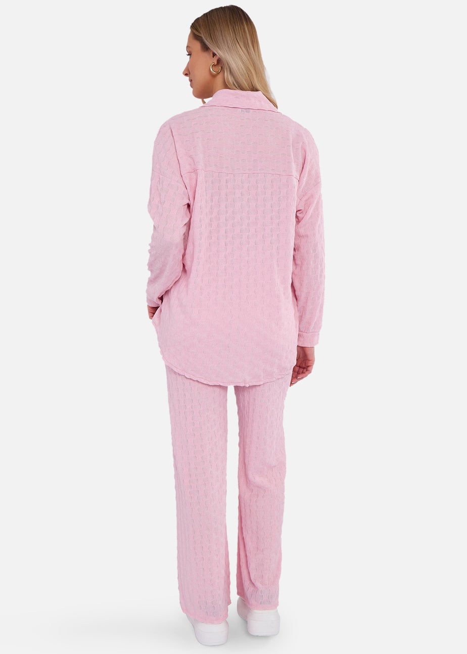 Gini London Pink Textured Oversized Long Sleeves Shirt