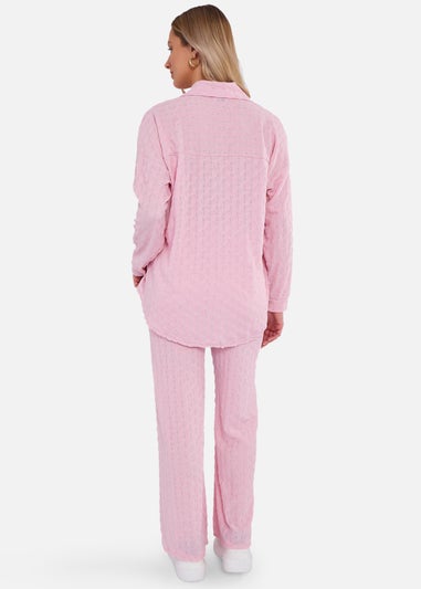 Gini London Pink Textured Oversized Long Sleeves Shirt