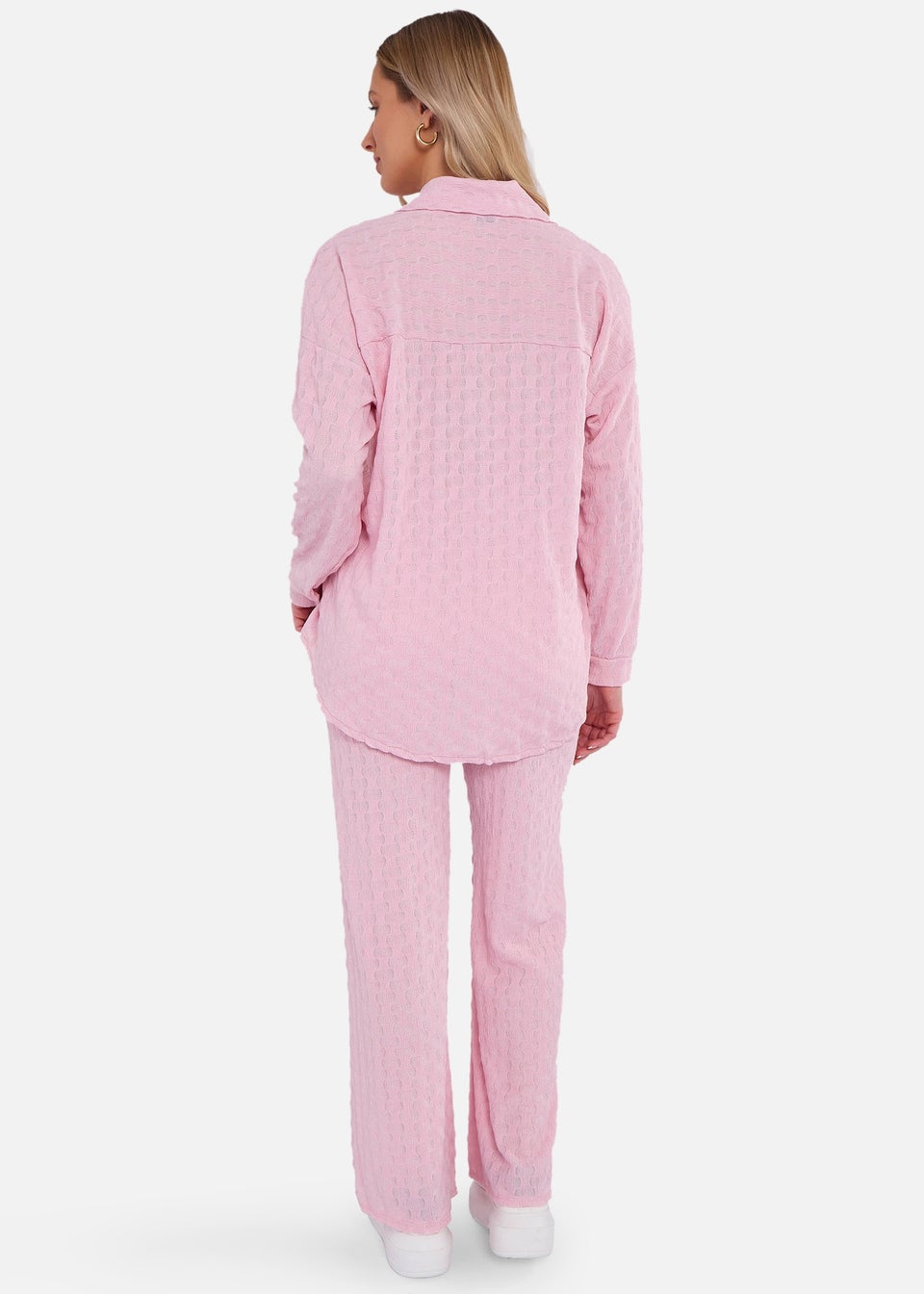 Gini London Pink Textured Oversized Long Sleeves Shirt
