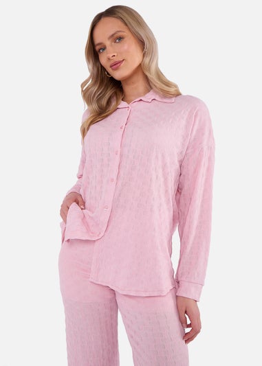Gini London Pink Textured Oversized Long Sleeves Shirt