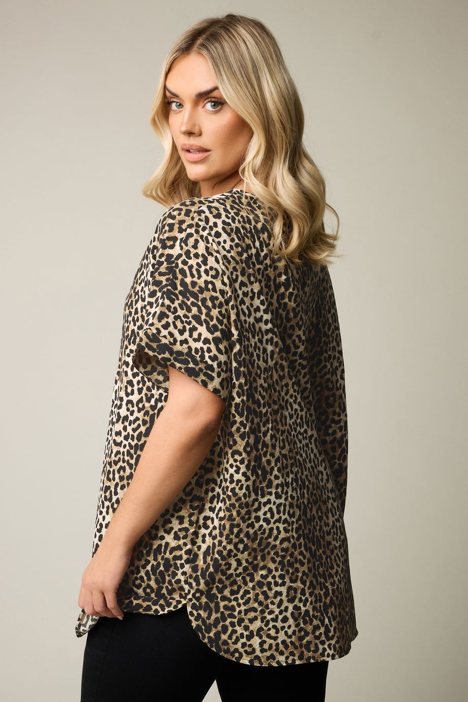 YOURS Curve Brown Leopard Print Metal Trim Blouse