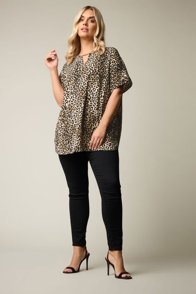 YOURS Curve Brown Leopard Print Metal Trim Blouse