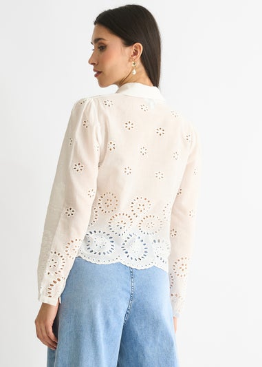 Gini London White Cotton Broderie Scallop Boxy Shirt Sequin V Neck Cami Top