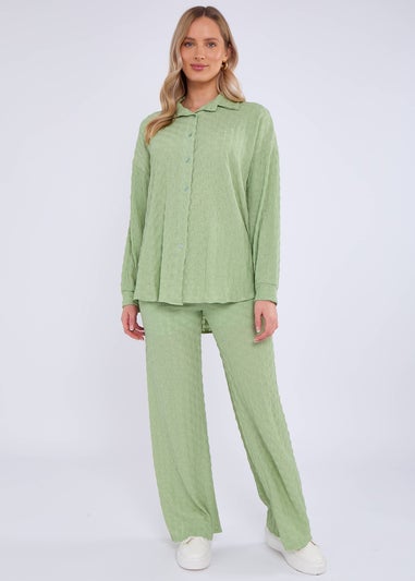 Gini London Sage Green Textured Oversized Long Sleeves Shirt