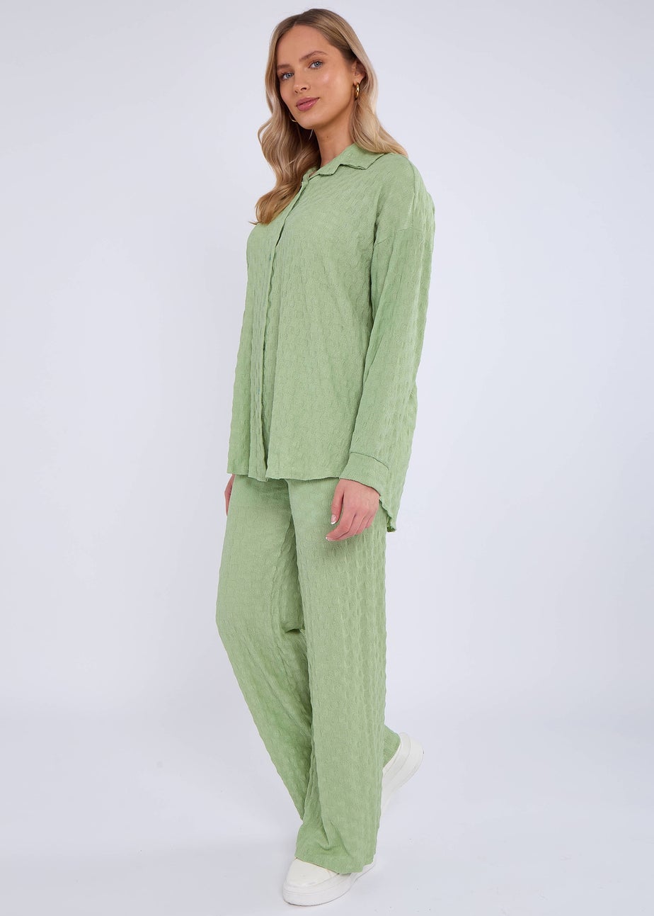 Gini London Sage Green Textured Oversized Long Sleeves Shirt