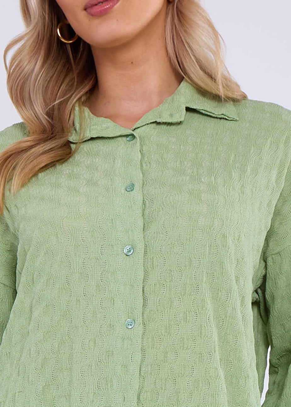 Gini London Sage Green Textured Oversized Long Sleeves Shirt