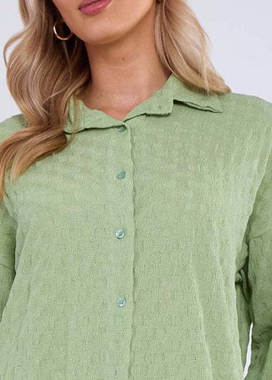 Gini London Sage Green Textured Oversized Long Sleeves Shirt