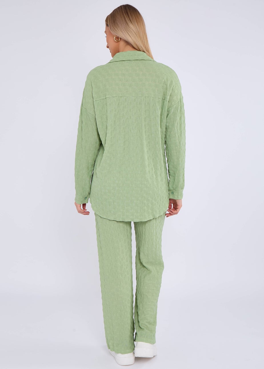 Gini London Sage Green Textured Oversized Long Sleeves Shirt