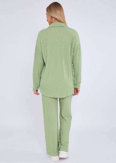 Gini London Sage Green Textured Oversized Long Sleeves Shirt