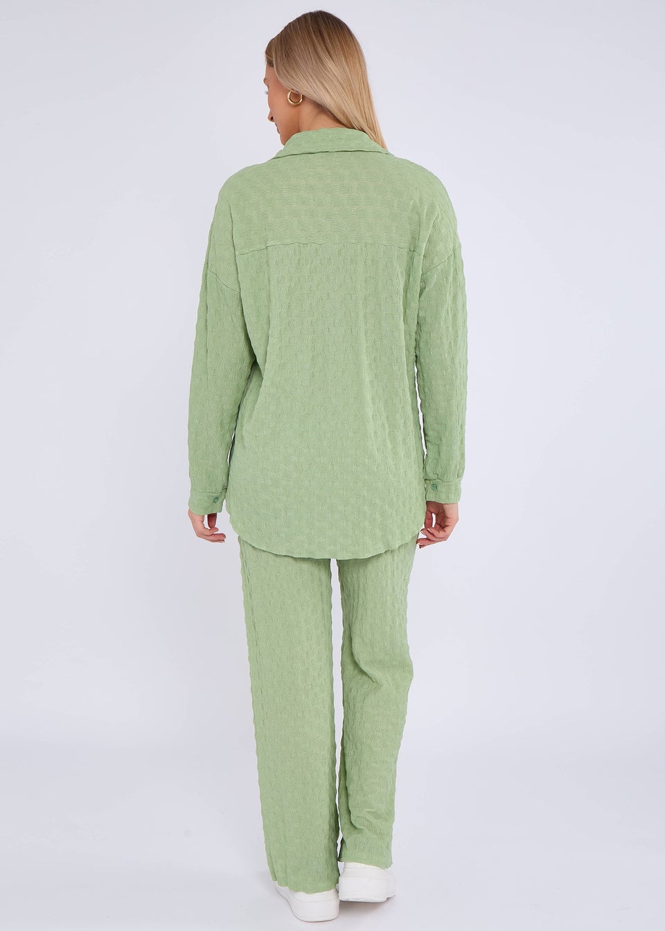 Gini London Sage Green Textured Oversized Long Sleeves Shirt