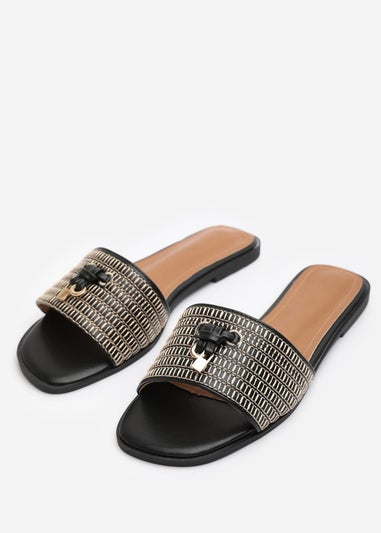 Where's That From Frankii Black Strap Sandals With Straw Lock Detail