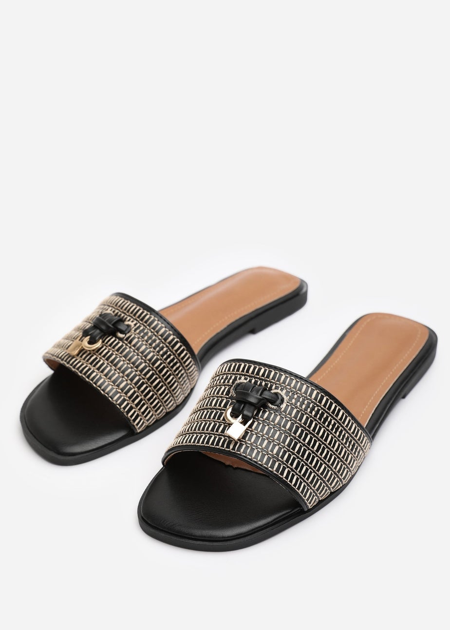 Where's That From Frankii Black Strap Sandals With Straw Lock Detail