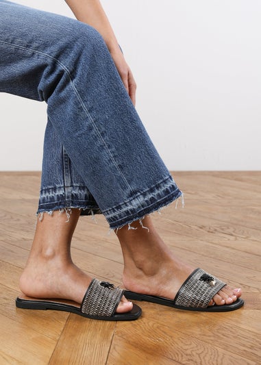 Where's That From Frankii Black Strap Sandals With Straw Lock Detail