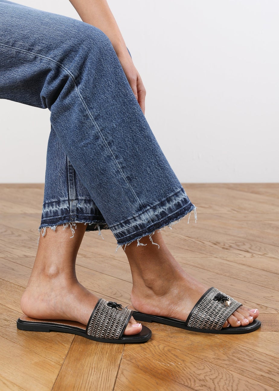Where's That From Frankii Black Strap Sandals With Straw Lock Detail