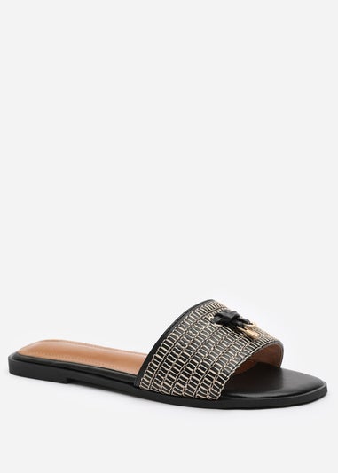 Where's That From Frankii Black Strap Sandals With Straw Lock Detail