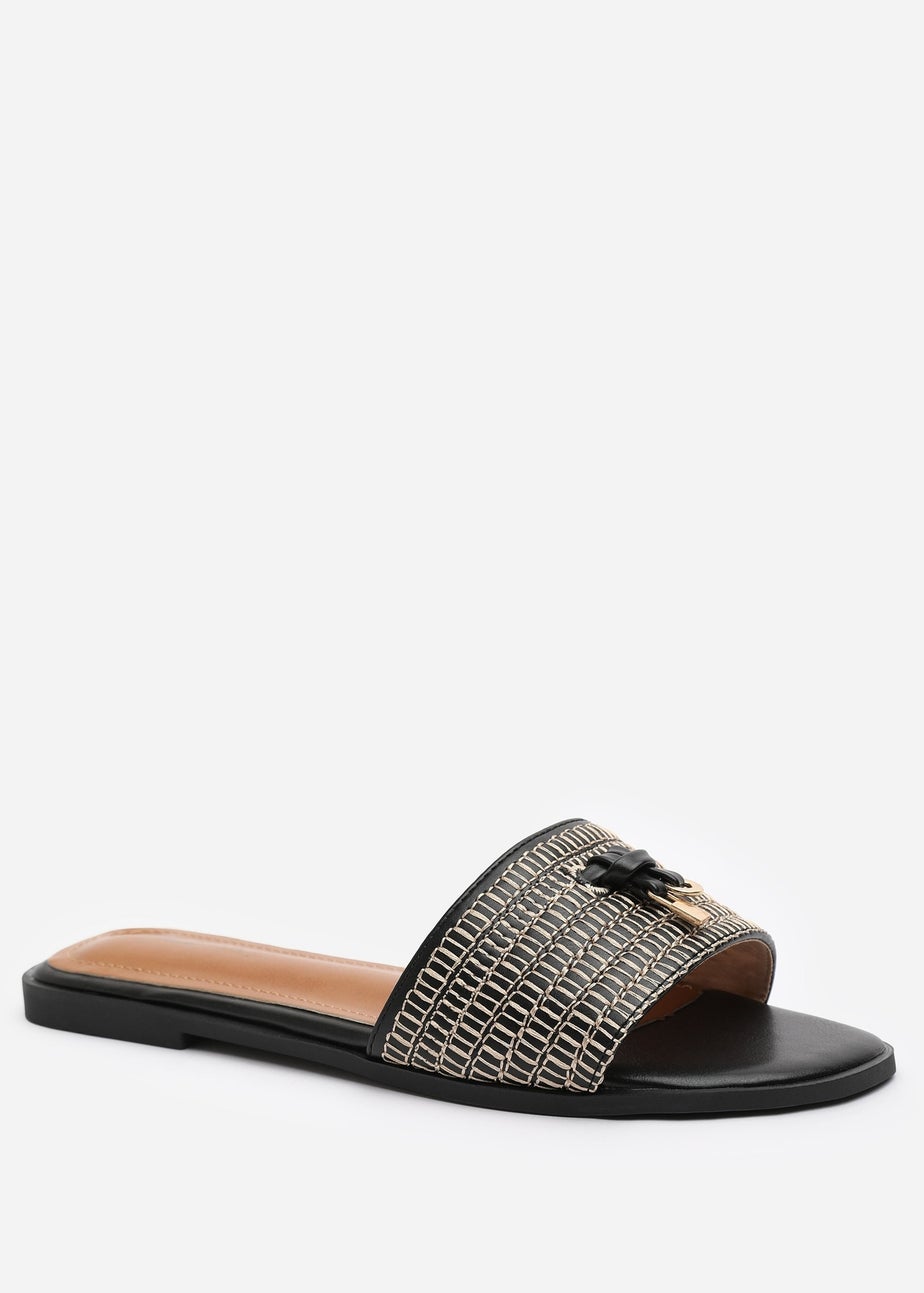 Where's That From Frankii Black Strap Sandals With Straw Lock Detail