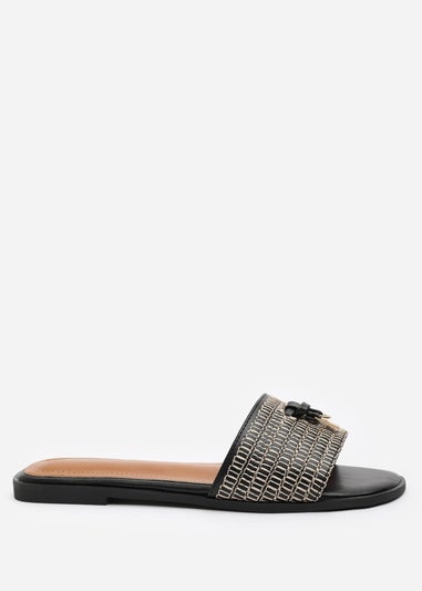 Where's That From Frankii Black Strap Sandals With Straw Lock Detail