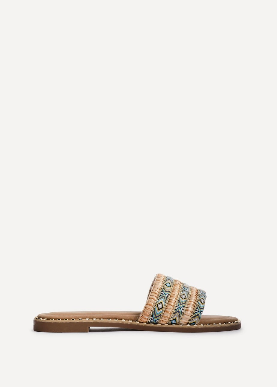 Linzi Mariana Blue Bohemian Inspired Flat Slider Sandal