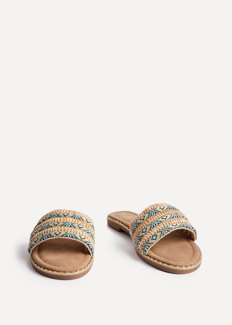 Linzi Mariana Blue Bohemian Inspired Flat Slider Sandal