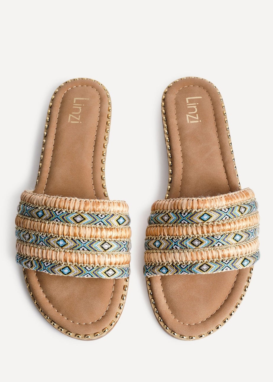 Linzi Mariana Blue Bohemian Inspired Flat Slider Sandal