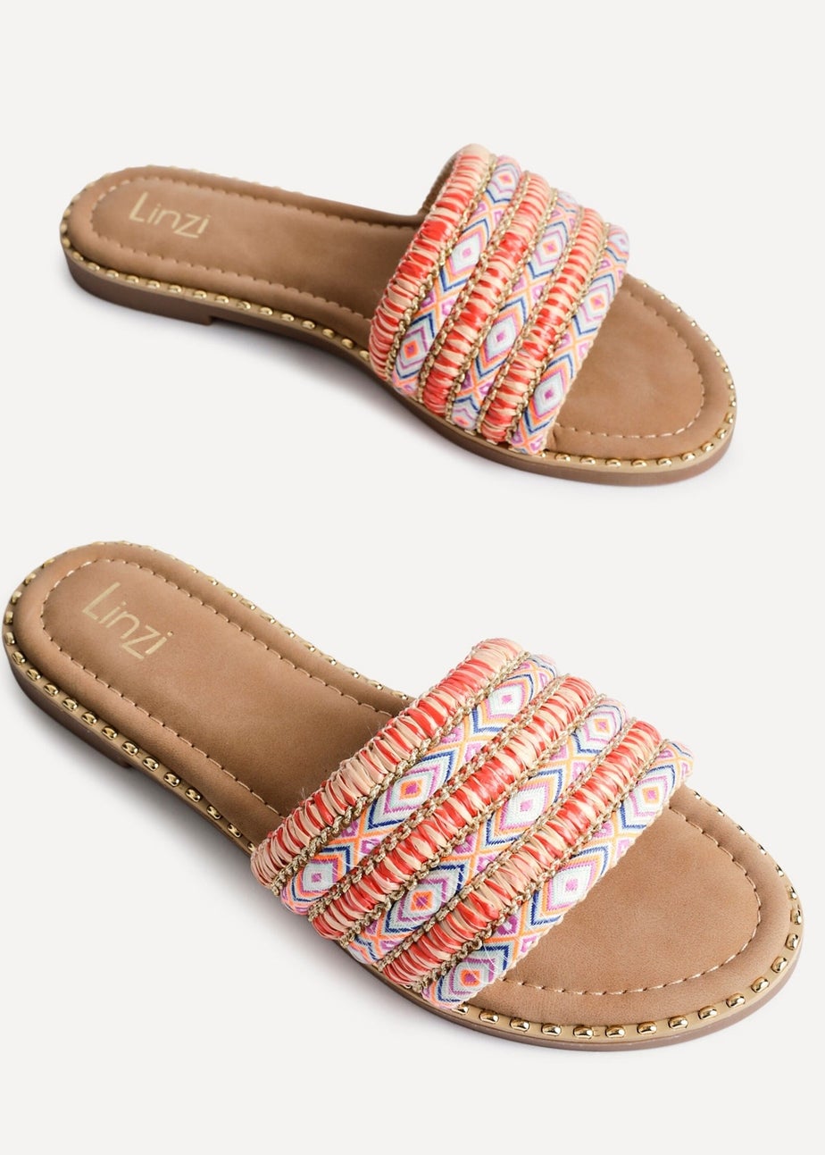 Linzi Mariana Orange Bohemian Inspired Flat Slider Sandal