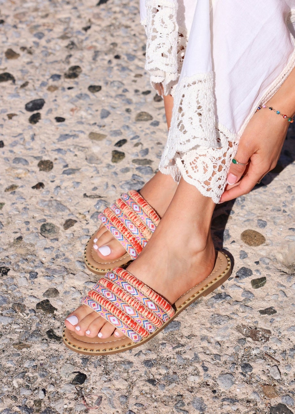 Linzi Mariana Orange Bohemian Inspired Flat Slider Sandal