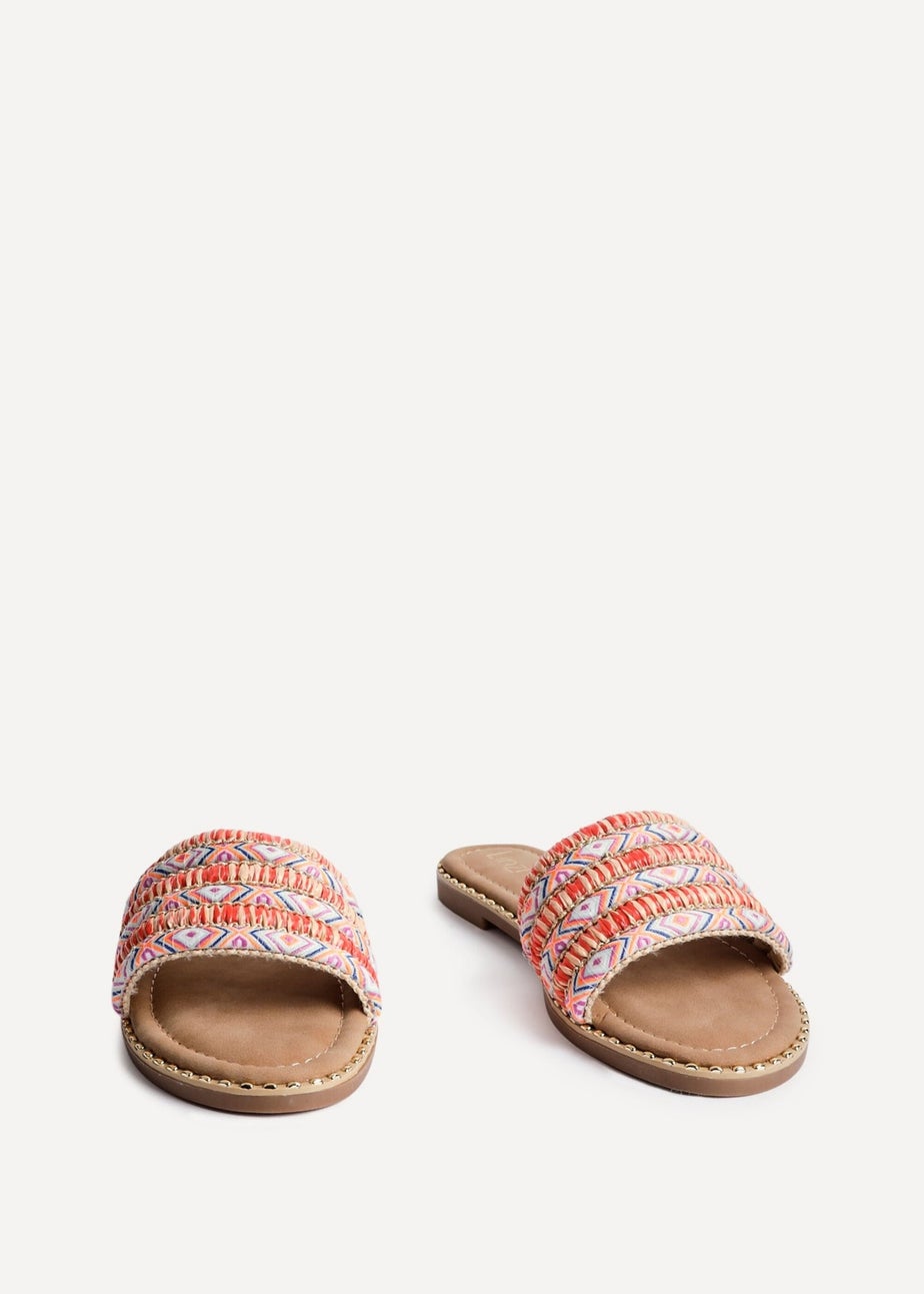 Linzi Mariana Orange Bohemian Inspired Flat Slider Sandal