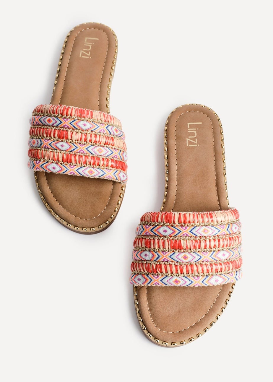 Linzi Mariana Orange Bohemian Inspired Flat Slider Sandal