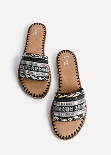 Linzi Carel Black Woven Embellished Flat Sandals