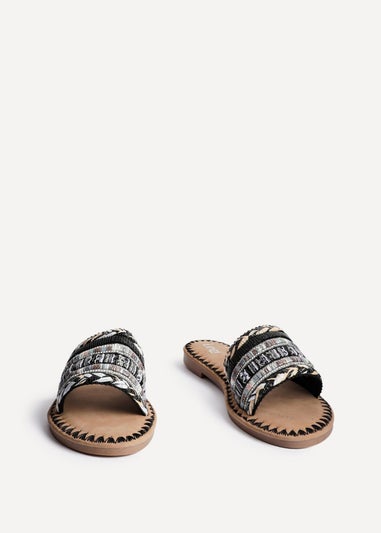 Linzi Carel Black Woven Embellished Flat Sandals