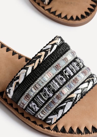 Linzi Carel Black Woven Embellished Flat Sandals