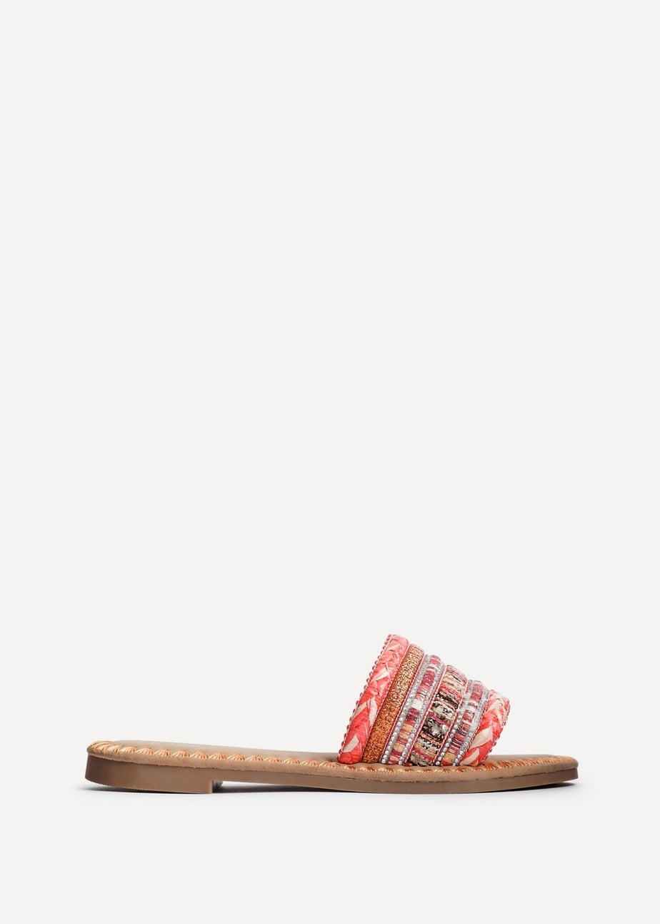 Linzi Carel Orange Woven Embellished Flat Sandals