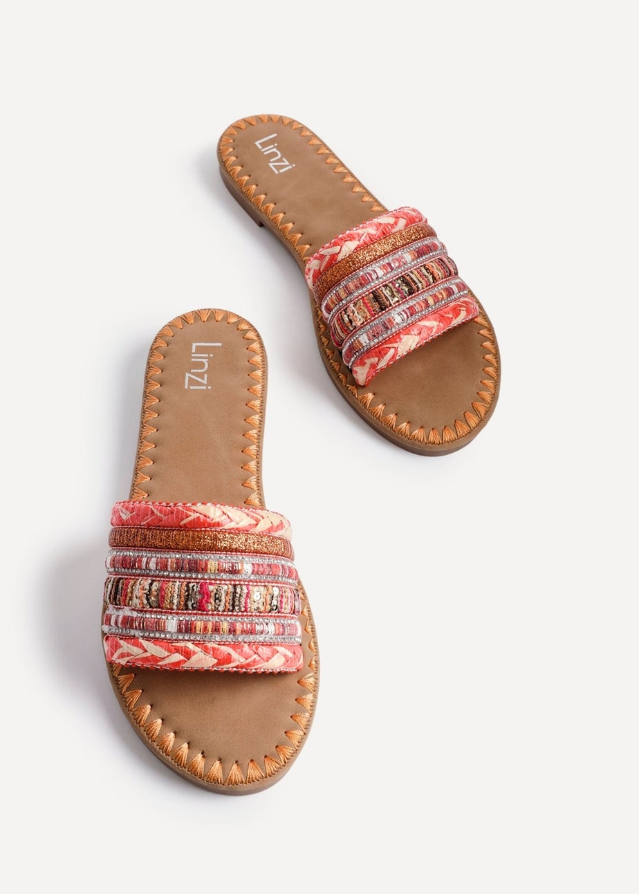 Linzi Carel Orange Woven Embellished Flat Sandals