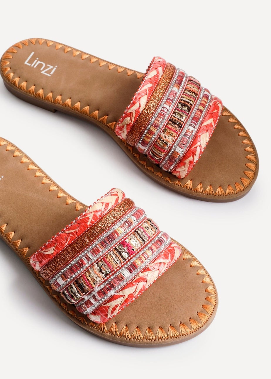 Linzi Carel Orange Woven Embellished Flat Sandals