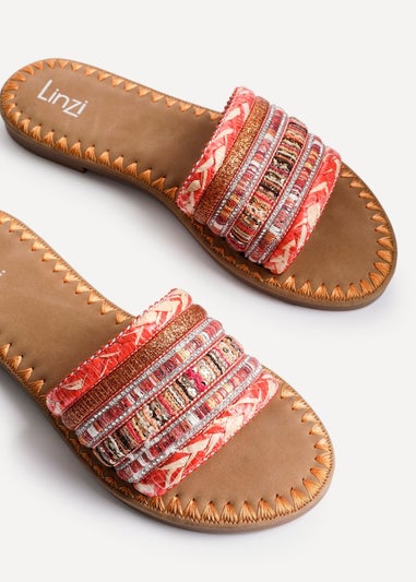 Linzi Carel Orange Woven Embellished Flat Sandals