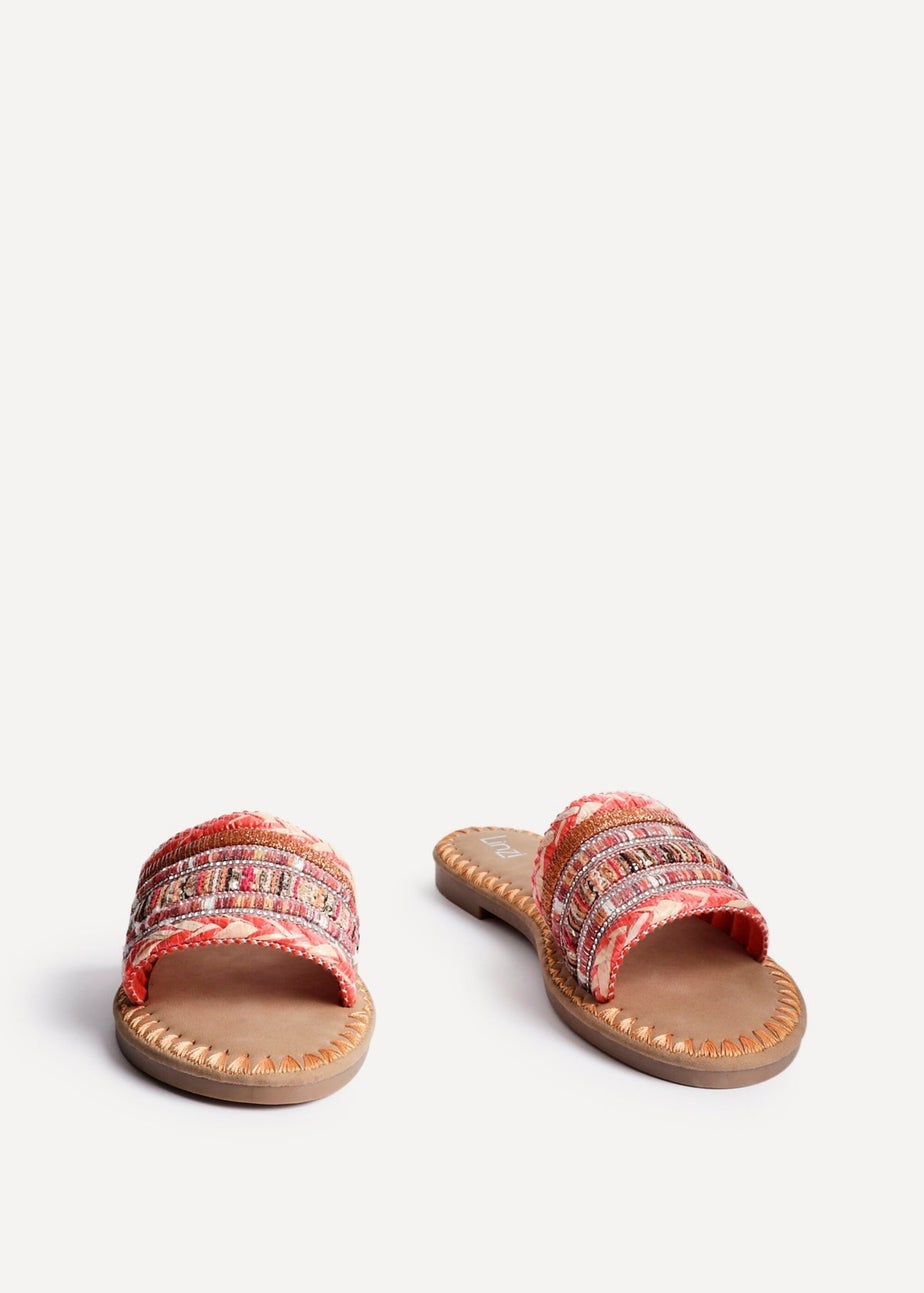 Linzi Carel Orange Woven Embellished Flat Sandals
