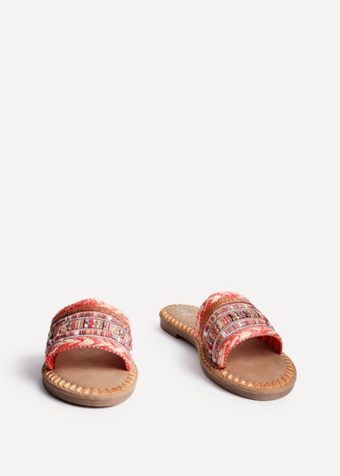 Linzi Carel Orange Woven Embellished Flat Sandals