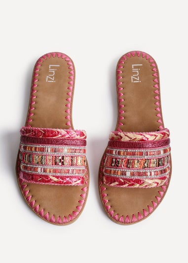 Linzi Carel Pink Woven Embellished Flat Sandals