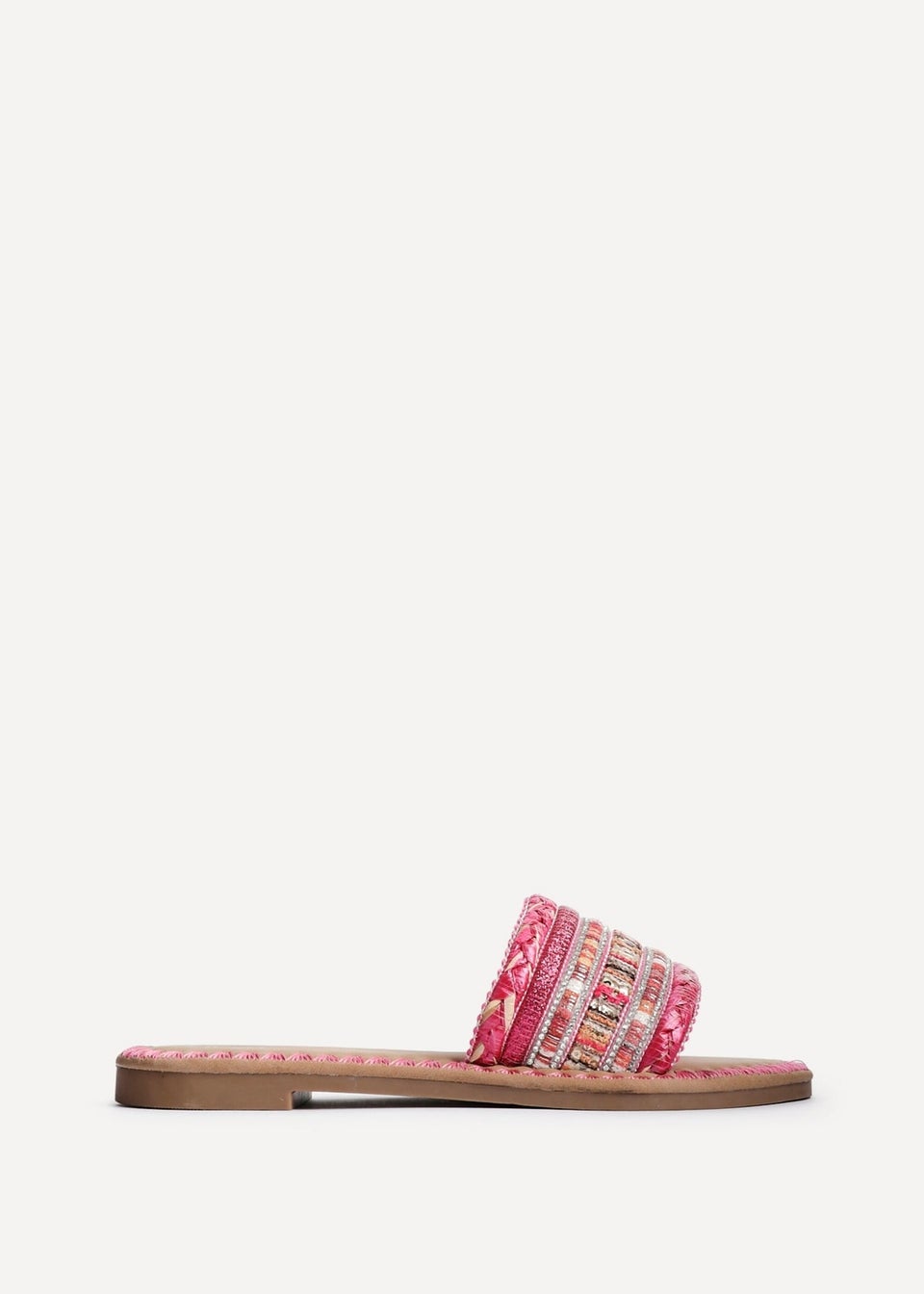 Linzi Carel Pink Woven Embellished Flat Sandals