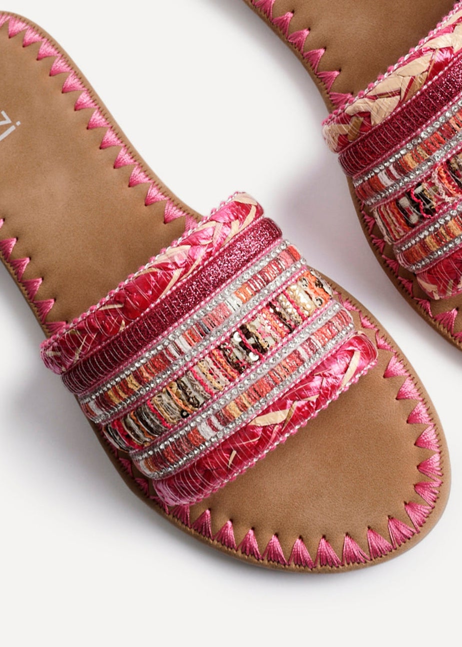 Linzi Carel Pink Woven Embellished Flat Sandals