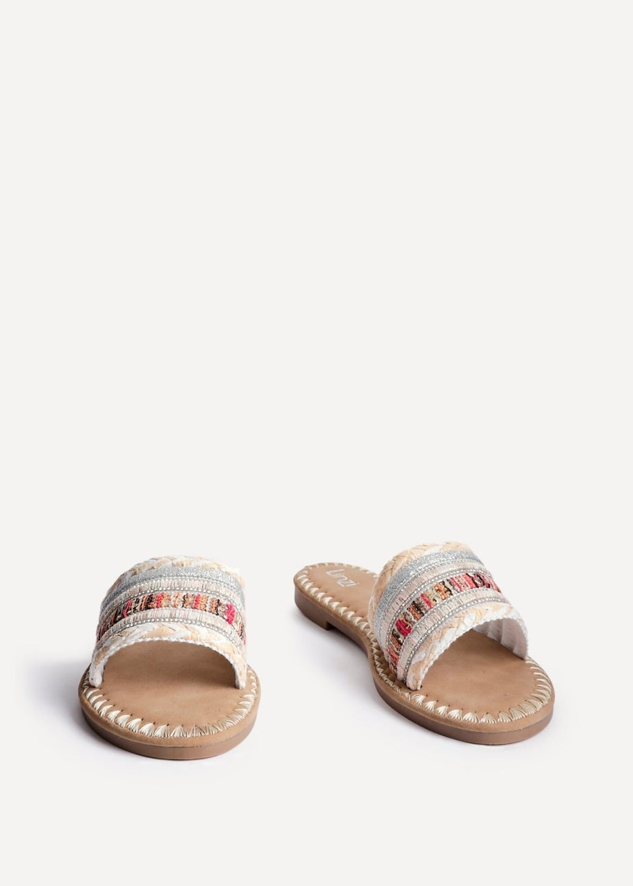 Linzi Carel White Multi Woven Embellished Flat Sandals