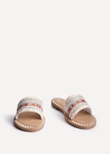 Linzi Carel White Multi Woven Embellished Flat Sandals