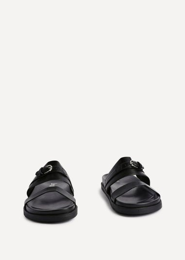 Linzi Ezra Black Faux Leather Flat Slider Sandals