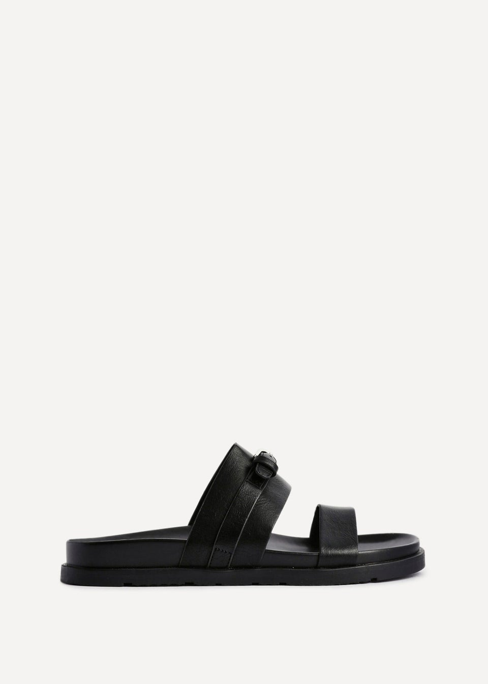 Linzi Ezra Black Faux Leather Flat Slider Sandals