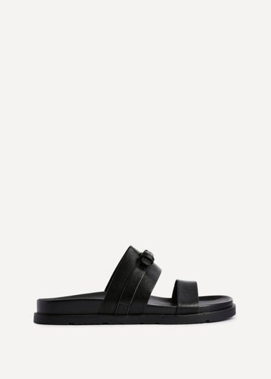 Linzi Ezra Black Faux Leather Flat Slider Sandals