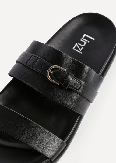 Linzi Ezra Black Faux Leather Flat Slider Sandals