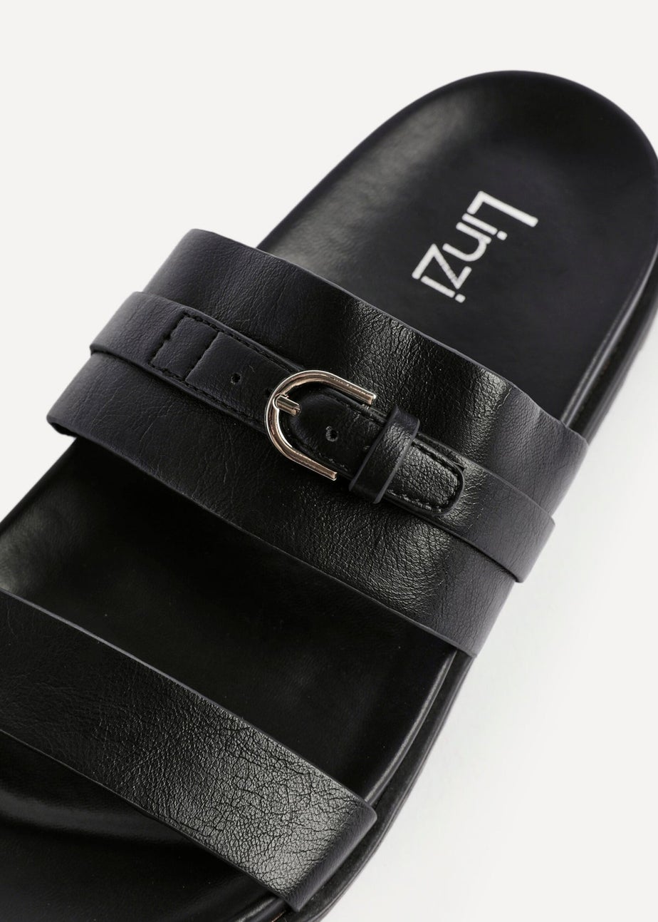 Linzi Ezra Black Faux Leather Flat Slider Sandals