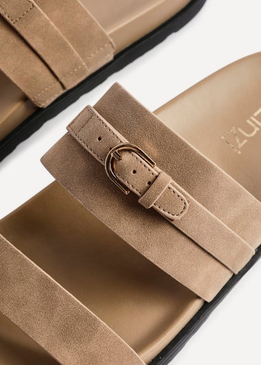 Linzi Ezra Taupe Nubuck Flat Slider Sandals