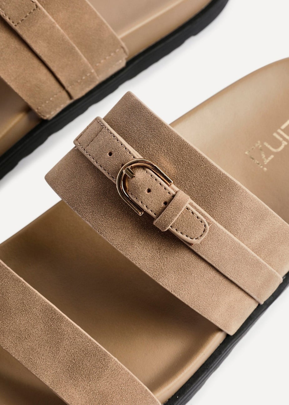 Linzi Ezra Taupe Nubuck Flat Slider Sandals